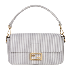 Fendi Striped Baguette, Fabric, White, 8BR600, MII, S, 4*